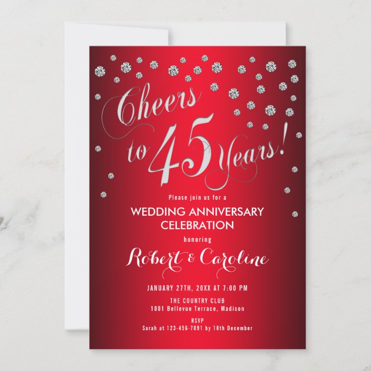 45th Wedding Anniversary - Red & Silver Invitation | Zazzle