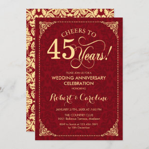 45th Wedding Anniversary - Ruby Red Gold Damask Invitation