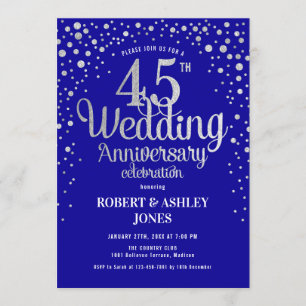 45th Wedding Anniversary - Sapphire Blue & Silver Invitation