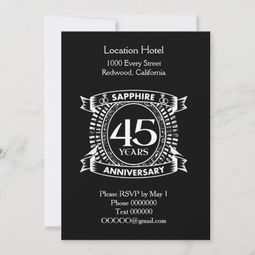 45th wedding anniversary sapphire crest invitation