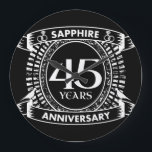 45th wedding anniversary sapphire crest large clock<br><div class="desc">A romantic design to celebrate your 45th year of marriage. If you would like any help customizing this design please contact me, their is an ask this designer button, just below this text. This forty fifth, 45 years wedding anniversary crest has the text sapphire as that is the traditional gift...</div>