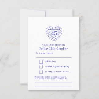 45th wedding anniversary sapphire heart reply RSVP Card