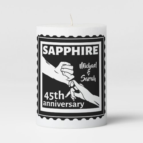 45th wedding anniversary Sapphire holding hands Pillar Candle
