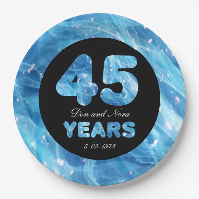 45th Wedding Anniversary Sapphire Party Lights Paper Plates (Front)