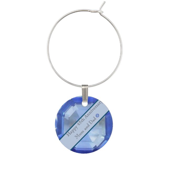 45th Wedding Anniversary Sapphire   Wine Charm (Front)