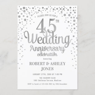 45th Wedding Anniversary - Silver & White Invitation