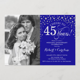 45th Wedding Anniversary with Photo - Silver Blue Invitation