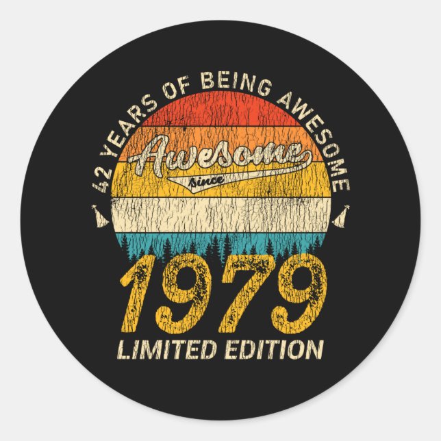 46 Year Old 1979 Retro Awesome 46th Birthday Gift Classic Round Sticker (Front)