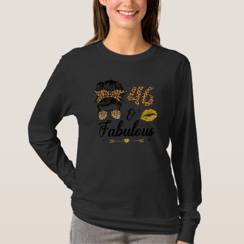 46 Years Old Fabulous Messy Bun Leopard 46th 1976  T_Shirt