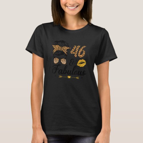 46 Years Old Fabulous Messy Bun Leopard 46th 1976  T_Shirt