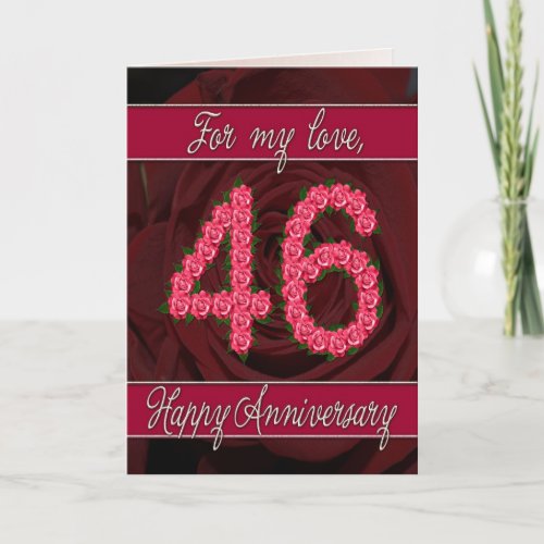 46th anniversary card with roses and leaves