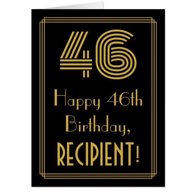 46th Birthday: Art Deco Inspired Look “46” + Name Card (Front)