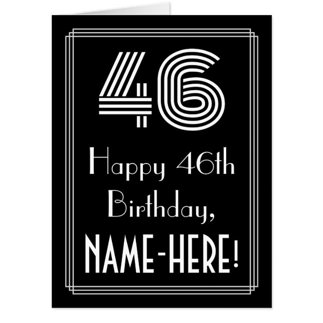46th Birthday — Art Deco Inspired Look “46” + Name Card (Front)