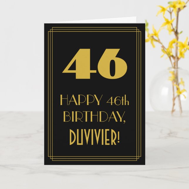 46th Birthday – Art Deco Inspired Look "46" & Name Card (Yellow Flower)