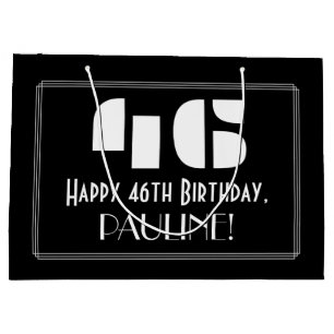 46th Birthday ~ Art Deco Inspired Look "46" + Name Large Gift Bag
