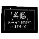 [ Thumbnail: 46th Birthday — Art Deco Inspired Look "46" & Name Gift Bag ]