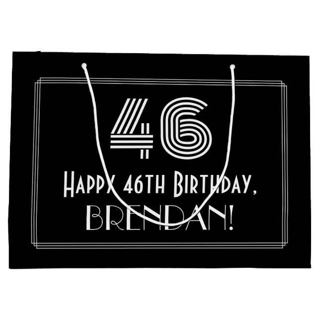 46th Birthday — Art Deco Inspired Look "46" & Name Large Gift Bag (Back)