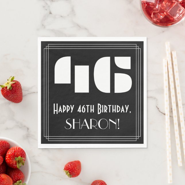 46th Birthday: Art Deco Inspired Look "46" + Name Napkins (Insitu)