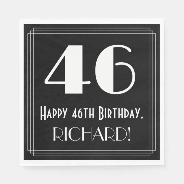 46th Birthday ~ Art Deco Inspired Look "46", Name Napkins (Front)