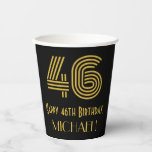 [ Thumbnail: 46th Birthday: Art Deco Inspired Look “46” & Name Paper Cups ]