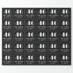 [ Thumbnail: 46th Birthday - Art Deco Inspired Look "46", Name Wrapping Paper ]