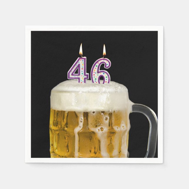 46th Birthday Beer on black Napkins (Front)