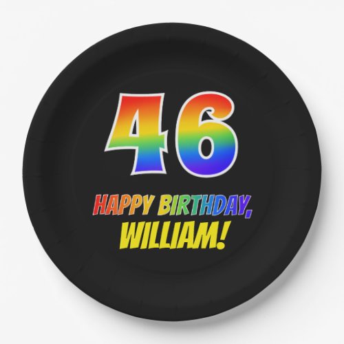 46th Birthday Bold Fun Simple Rainbow 46 Paper Plates