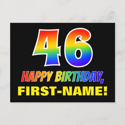 46th Birthday Bold Fun Simple Rainbow 46 Postcard