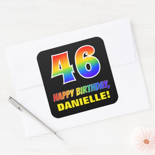 46th Birthday Bold Fun Simple Rainbow 46 Square Sticker