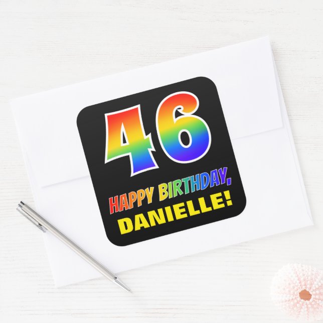 46th Birthday: Bold, Fun, Simple, Rainbow 46 Square Sticker (Envelope)