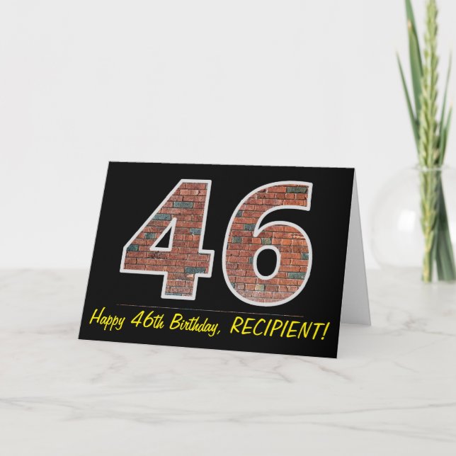 46th Birthday - Brick Wall Pattern "46" w/ Name Card (Front)