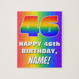 46th Birthday: Colorful, Fun Rainbow Pattern # 46 Jigsaw Puzzle