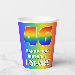 46th Birthday: Colorful, Fun Rainbow Pattern # 46 Paper Cups