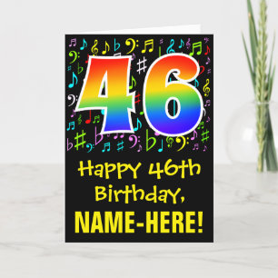 46th Birthday: Colorful Music Symbols + Rainbow 46 Card