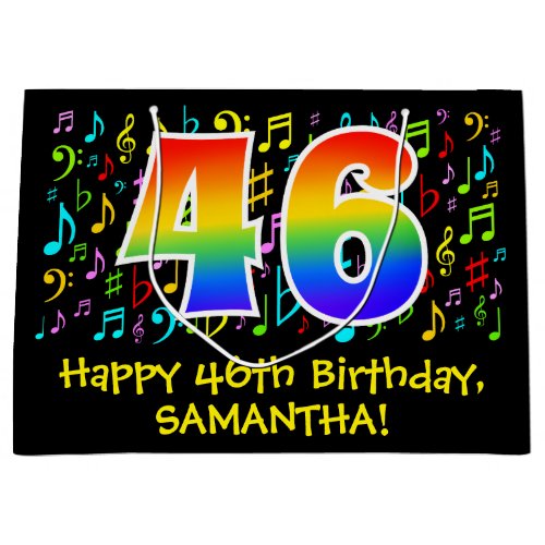 46th Birthday _ Colorful Music Symbols Rainbow 46 Large Gift Bag