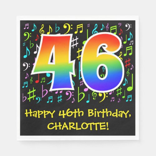 46th Birthday _ Colorful Music Symbols Rainbow 46 Napkins