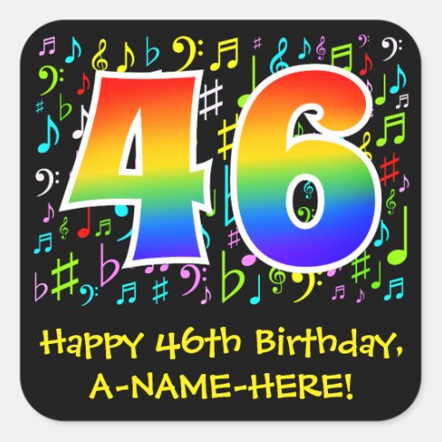 46th Birthday Colorful Music Symbols Rainbow 46 Square Sticker