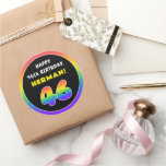[ Thumbnail: 46th Birthday: Colorful Rainbow # 46, Custom Name Round Sticker ]