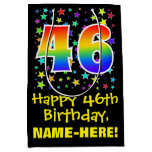 [ Thumbnail: 46th Birthday: Colorful Stars Pattern & Rainbow 46 Gift Bag ]