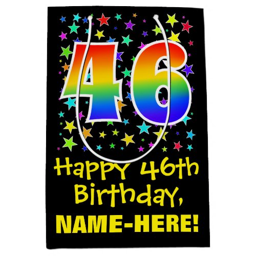 46th Birthday Colorful Stars Pattern  Rainbow 46 Medium Gift Bag