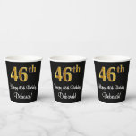 [ Thumbnail: 46th Birthday - Elegant Luxurious Faux Gold Look # Paper Cups ]