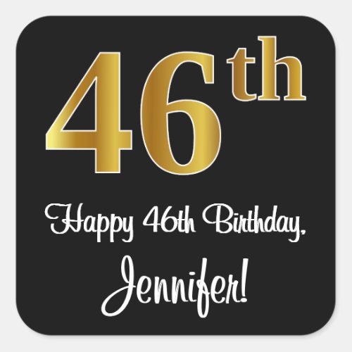 46th Birthday  Elegant Luxurious Faux Gold Look  Square Sticker