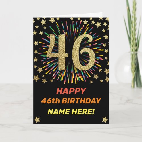 46th Birthday Fireworks Rainbow Gold Fun Card