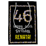 [ Thumbnail: 46th Birthday: Floral Flowers Number, Custom Name Gift Bag ]