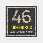 [ Thumbnail: 46th Birthday: Floral Flowers Number, Custom Name Napkins ]