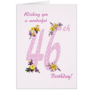 46th Birthday Flower Decorated Numbers Cards