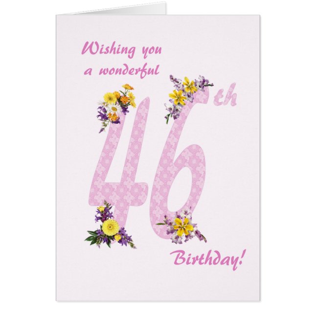 46th Birthday Flower Decorated Numbers Cards (Front)