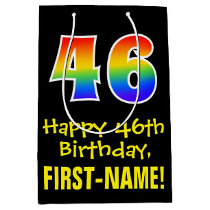 46th Birthday: Fun, Bold, Colorful, Rainbow "46" Medium Gift Bag