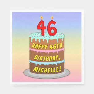 46th Birthday: Fun Cake and Candles + Custom Name Napkins