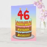 [ Thumbnail: 46th Birthday — Fun Cake & Candles, W/ Custom Name Card ]